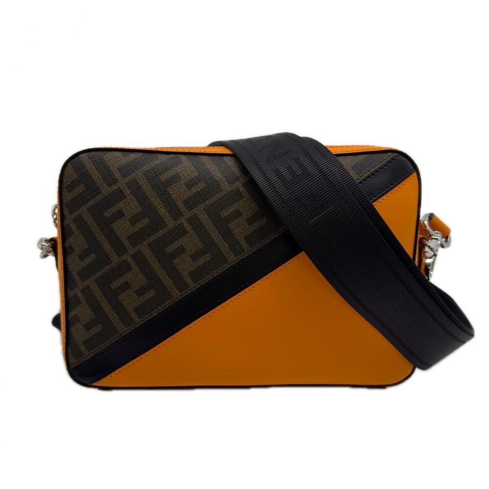 Fendi Bag Orange Canvas Diagonal Camera Leather Shoulder Beige Brown Tan Brown